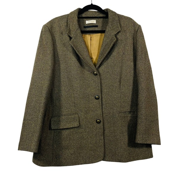 Avoca Ireland Women Blazer Jacket Size XL (US 16) Brown Tweed Wool Herringbone - Picture 1 of 13
